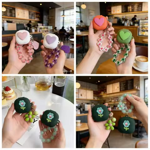 flower Keychian Case for Anker Soundcore AeroFit 2 Pro /A10 X10 / Life Note 3S /Life dot 3i/Life A1 