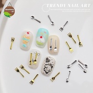 Nebaby 50Pcs Mixed Ins Niche Tableware Series Spoon Fork Nail 3D Metal Nail Mold Nail Decorations DI