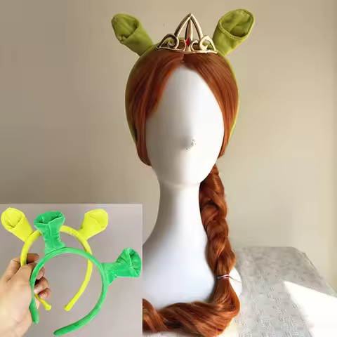 Halloween women Princess Fiona cosplay wig crown ears men Shrek role play green ears party fancy cos