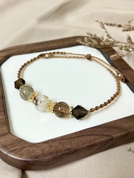 晶串編織手鍊/閃靈鑽/黑金超七/茶晶