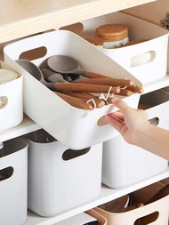 1個簡約風格大容量儲物盒,適用於廚房用具、餐具,也適用於家庭、內衣、衣服,學生公寓,多功能家庭籃子