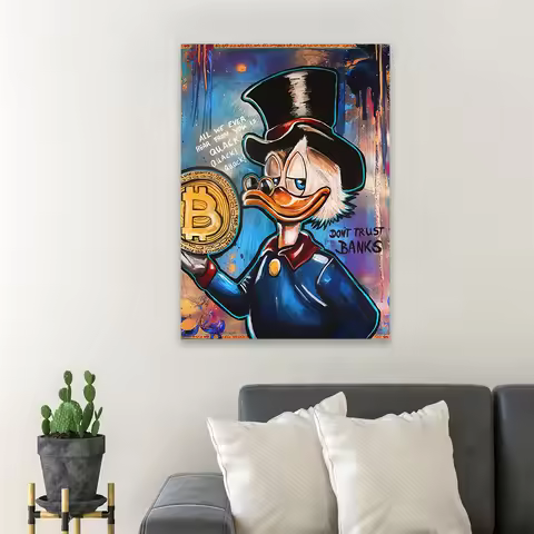 Bitcoin Duck Banksy Pop Art Poster Graffiti Wall Art Poster Pop Street Fashion Print Cartoon Canvas 