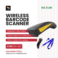 NETUM C750 Bluetooth Barcode Scanner 2D QR Code Wireless Scaner 2.4G Scan Product POS System
