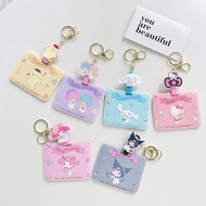 Horizontal Version Card Holder Kuromi Student Card Anti-Lost Card Holder Easy-Pull Keychain kitty Ca