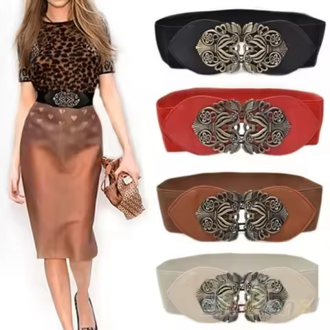 Palace Vintage Metal Carved Wide Belt New Fashion Accessories Alloy Flower Vintage Leather Belt Belt