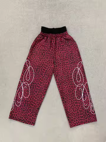 Y2K Red Leopard Print Curly Line Graphic Straight Pants Summer Quick Dry Sports Drawstring Trousers