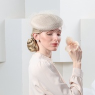 Elegant Champagne Straw Fascinator Hat with Veil for Women - Perfect Accessory for Wedding Church Br