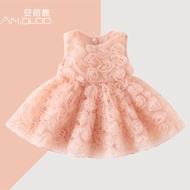 Anbailu Princess Dress Baby One Hundred Days Old One-Year-Old Skirt Cute Vest Rose One-Piece Dress 4