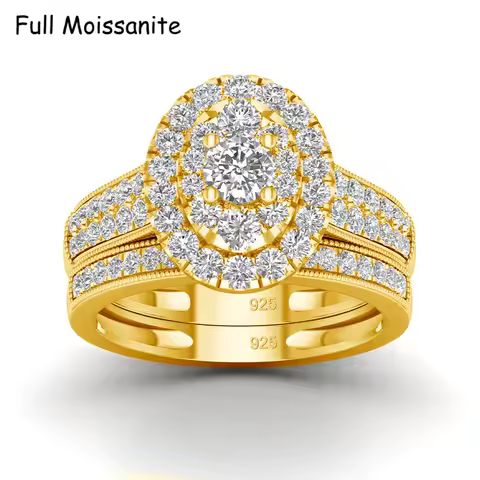 2PCS Diamond Couple Rings Set Woman Wedding Engagement Sterling Silver Ring Shining Luxury 5A Zircon