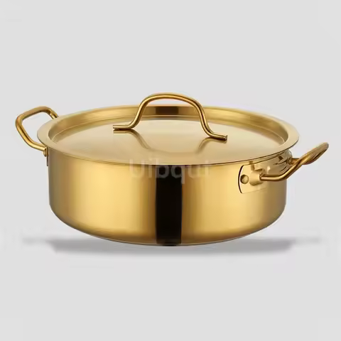 Golden Hotpot Hot pot with open flame Flat bottomed double ear single pot Stainless steel hotpot bas