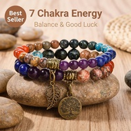 Gelang Tujuh Cakra Pokok Kehidupan 7 Chakra Tree of Life Bracelet Set Natural Stone Healing Crystal 