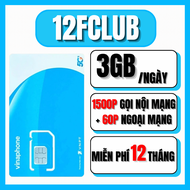 SIM 4G Vinaphone 12FCLUB Truy Cập Data Tốc Độ Cao Cực Mượt 3GB/ngày Miễn Phí 12 Tháng Không Nạp | F