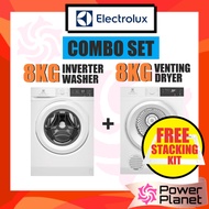 [+Stacking Kit Optional] Electrolux 8kg Washer EcoInverter EWF8024D3WC + 8kg Venting Dryer EDV804H3W