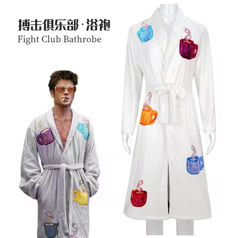 Fight Movie Club Fantasia The Narrator Tyler Durden Cosplay Costume Men Robe Flannel Bathrobe Belt O