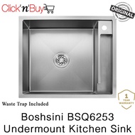 Boshsini BSQ6253 Undermount Kitchen Sink. Nano Coating. Waste Trap Included. SUS304 Stainless Steel. Local SG Stock.