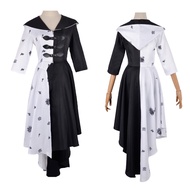 Cruella De Vil Cosplay Costume 2 Styles Women Gown Black White Maid Dress Outfits Halloween Party