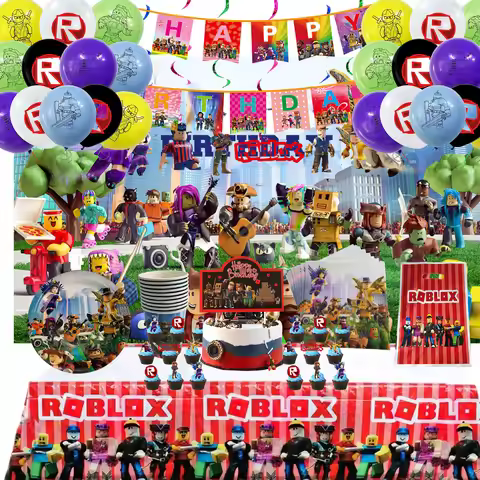 Hot Robot Roblox Kids Birthday Party Supplies Set Disposable Tableware Roblox Paper Plates Cups Ball