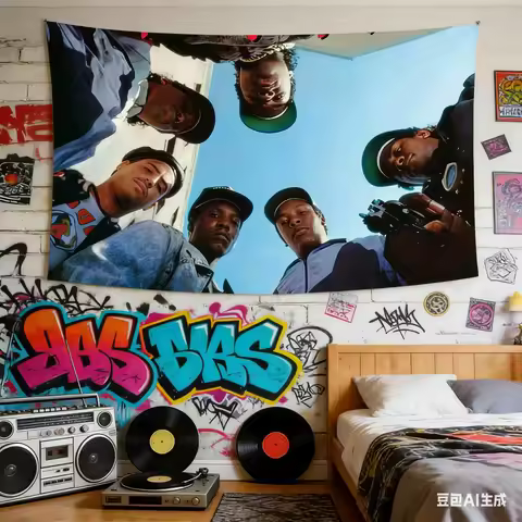 1pc Vintage Rap Group Tapestry Polyester 2D Lightweight Wall Decor Durable Washable Hanging Tapestry