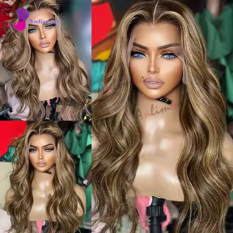 Honey Blonde Highlighted Lace Front Wigs Human hair Middle Part Wig Human Hair 100% Human Hair Wigs 