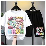 Children's 2-Piece Set Easter Style 67 BRUH T-Shirt + Shorts Cool Popular Size 100-150