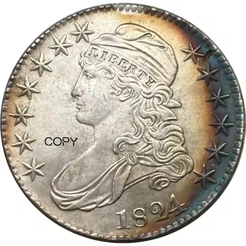 US 1824 50 Cents ½ Half Dollar Capped Bust Silver Plated Copy Commemorative Coin United States Ww2 L