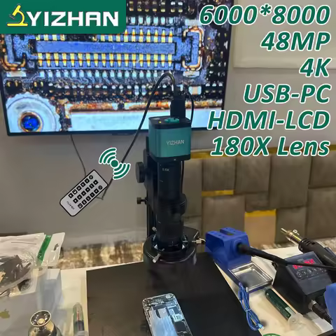 YIZHAN 48MP Video Microscope USB HDMI 4K Industrial Microscope Camera 180X Zoom C-mount Lens Image C