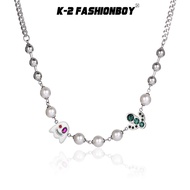 [K-2] Ghost Pearl Cuban Necklace Twist Stitching Cactus Jewelry Couple [KM37]