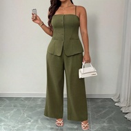 ชุดทำงานอย่างเป็นทางการ สไตล์วัยหวนคุณภาพสูง สำหรับผู้หญิงไซส์ใหญ่ รวมถึงเสื้อครอปทรงหลวมและกางเกงขา