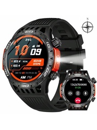 男士智慧手錶1入組，具有LED手電筒（接聽/撥打電話），指南針，100多種運動模式，堅固防摔健身追蹤手錶，具有心率SpO2智慧手錶，可用於IOS Android手機