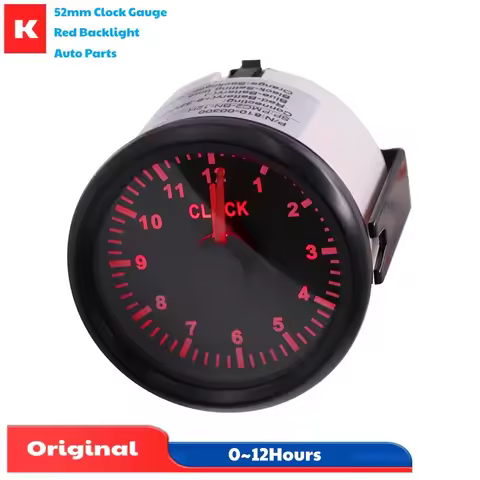 Auto Red Backlight Clock Gauges Modification 52mm 0~12Hours Display Clock Meters Black Hourmeters Bo