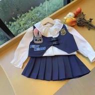 Children Suit Spring Autumn Girls Western Style Bunny Shirt Korean Girl Bunny Vest Skirt Two-Piece S