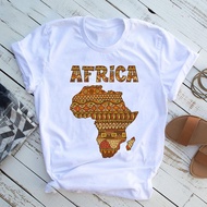 Korean Africa Map Black Girl Print Short Sleeve Women's T-Shirt