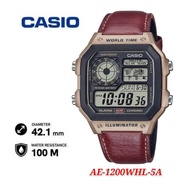 Casio Standard Men's AE-1200WHL Watch, Leather Strap, Model AE-1200WH - Brown (AE-1200WHL-5A)