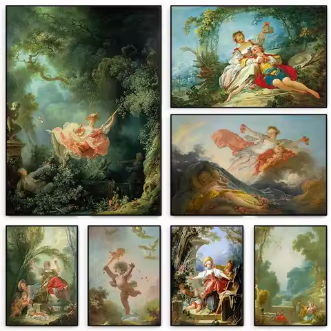 Jean Honore Fragonard Famous Artworks Poster Classic The Swing Vintage Canvas Painting Fine Art Room