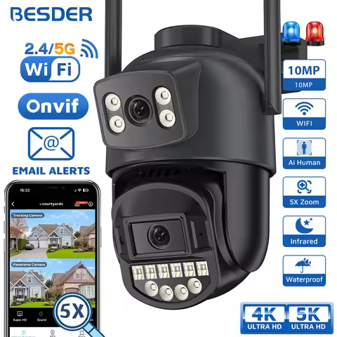 BESDER 5K 10MP Wifi Camera PTZ Outdoor AI Human Detection Dual Screen 4K 8MP CCTV Security IP Camera