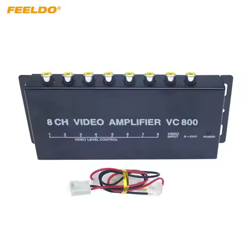 FEELDO Auto Car 1 to 8 Output Video Spliter Monitor Signal Part For DVD/LCD/TV Monitor Display 12V #