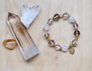 ||金仙子|| 千層白幽靈/茶晶/彩虹水晶/黃碧璽/龜背葉黃銅手環