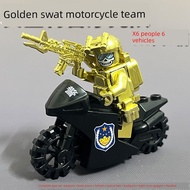 lego brick mainan budak 2 tahun Sesuai untuk Lego Gold Police Little Man Blok Bangunan Tentera Polis