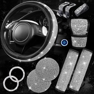CAR PASS 11 PCS Aksesori Kereta Bling Diamond untuk Wanita, Sarung Stereng Berlian Imitasi Berkilaua