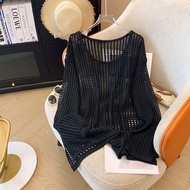 【Ship in 24H】镂空毛衣薄款新款2025韩系慵懒高级上衣复古防晒长袖针织衫Hollow out sweater thin style new 2025 Korean style