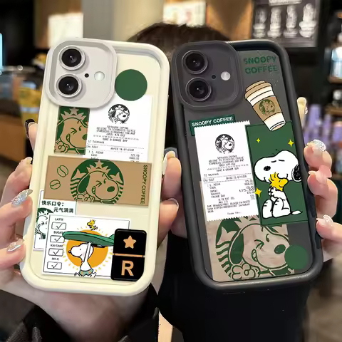 Cute Cartoon Snoopy Coffee Phoen Case For iPhone 17 16 15 14 13 12 11 Pro Max Air X XS Max XR 7 8 Pl