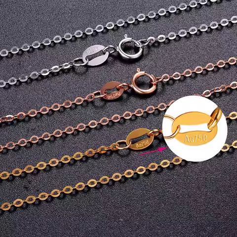 Labb Real 18K Gold Necklace Classic Simple O Pure AU750 for Women Fine Jewelry Gift XL0007