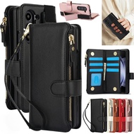 For Samsung Galaxy Z Fold 7 6 5 4 3 Flip Leather Cover Zip Wallet Case Wristband