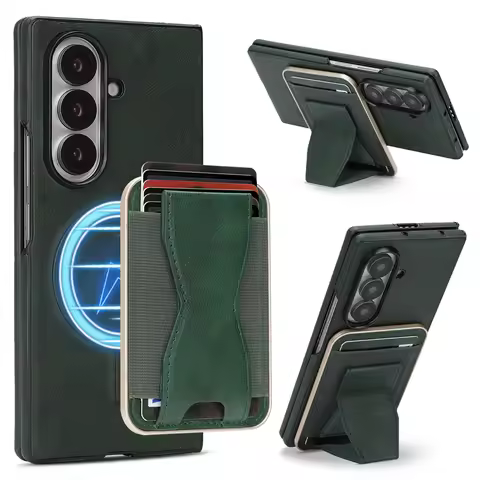 Samsung Galaxy Z Fold 7 6 5 4 3 Magnetic Leather Hinge Case Wallet Cards Holder For Magsafe Wireless