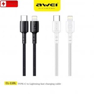 AWEI - CL-118L Type-C to Lightning PD 20W USB 快速充電線 尼龍編織 多功能數據傳輸線 2.4A快充 1米