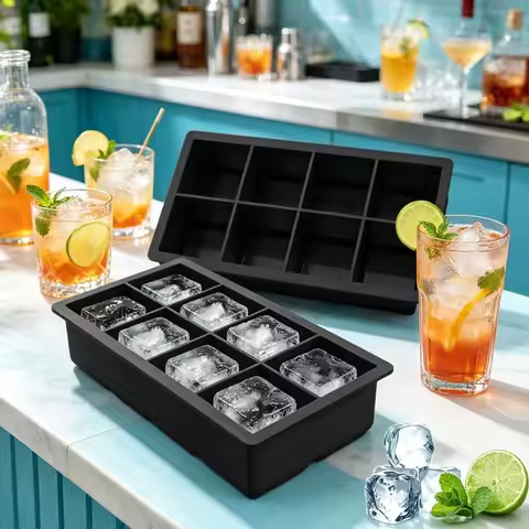 4/6/8 Grid Silicone Ice Cube Mold Large Square Ice Cube Tray Mold Without Lid Square Ice Cube Manufa