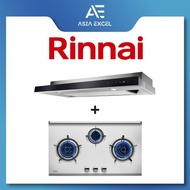 Rinnai RH-S309-GBR-T Slimline Hood With Touch Control + RINNAI RB-983S FLEXIHOB 88CM 3 BURNER STAINLESS STEEL BUILT-IN GAS HOB