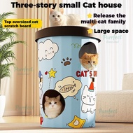 Bubble Tea Cat house Cat Scratching House 3-Tier Corrugated Hideout Durable Low-Shedding Scratch & N