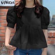 [จัดส่งฟรี] (เกาหลี) VONDA เสื้อผู้หญิงฤดูร้อนเสื้อลำลองครึ่งแขนเสื้อหนา Party Tee