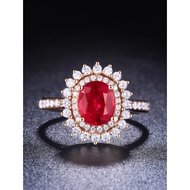 Ruby Ring Diamond 925 Silver Inlaid 1.85ct Pigeon Blood Ruby Ring